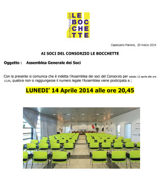 Assemblea Generali Soci Consorzio Bocchette 14 Aprile 2014