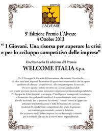 Pergamena Welcome Italia - Premio Alveare 2013